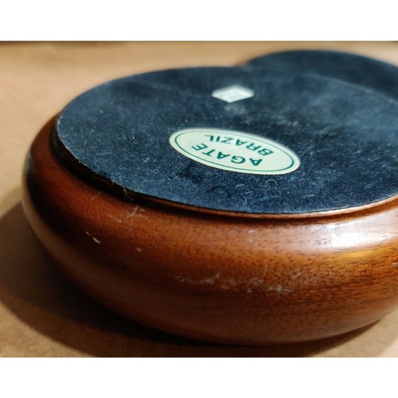 Vtg Brazilian Natural Agate Blue Dyed Inlaid on Lid Carved Wooden Trinket Box - Picture 3 of 9